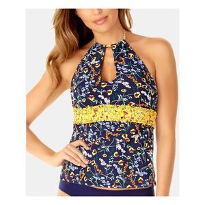 STUDIO ANNE COLE Women's Multi Color Keyhole Smocked Wildflower Tankini Top XS